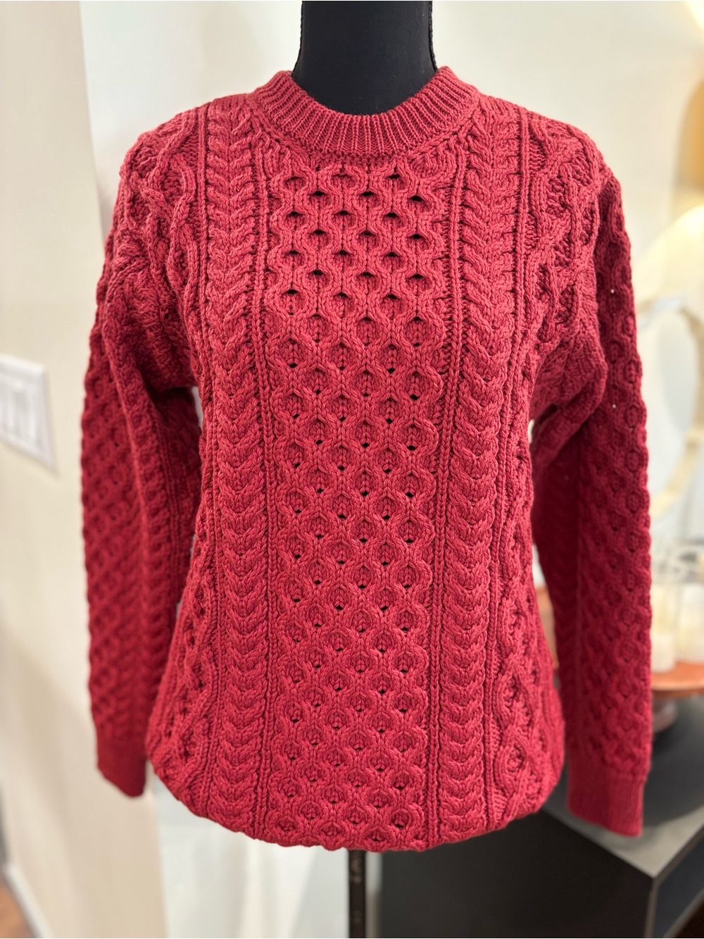 NWT Aran Sweater Market Red Wool Sweater Size Small